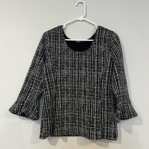 Talbots Black White Tweed Bell Sleeve‎ Top Women's Size Small